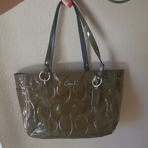 Coach Olive Green Tote Bag with Embossed Logo
